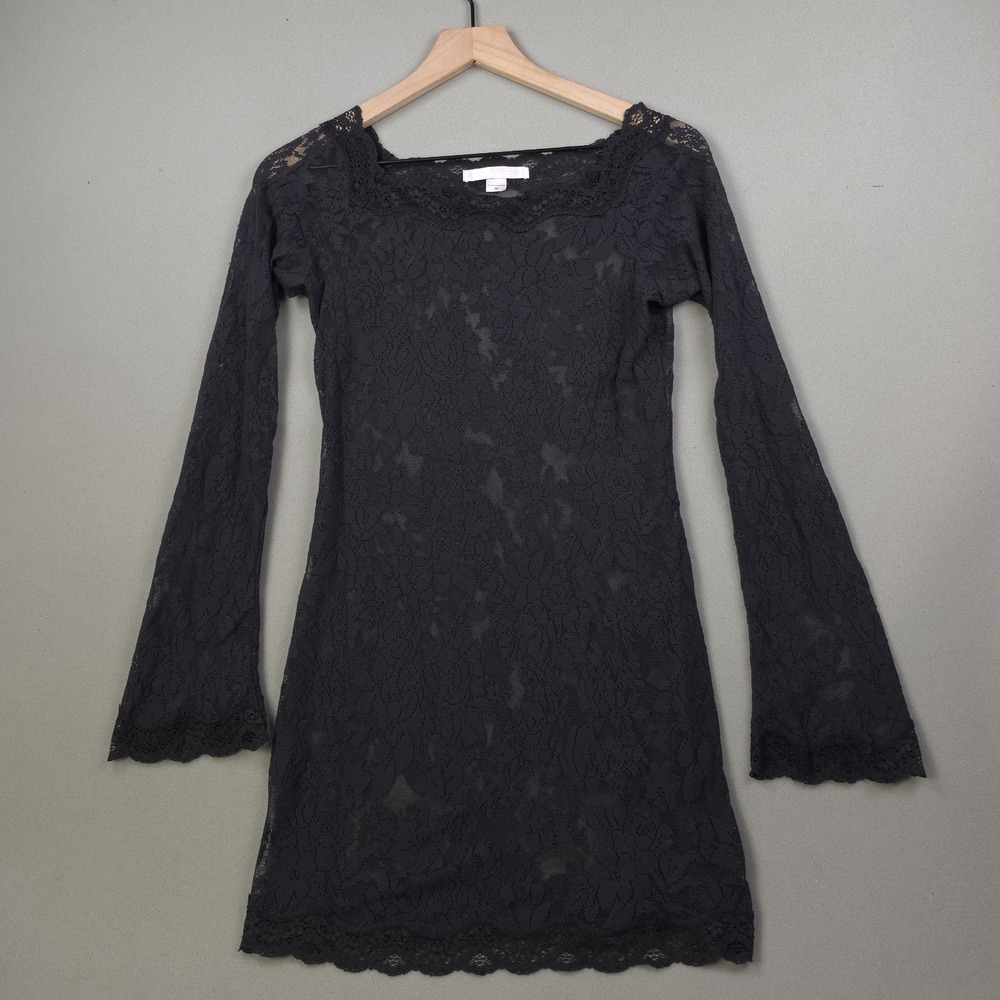Victoria's Secret Vintage Y2K Black Sheer Lace Floral Long Sleeve Mini Dress Med